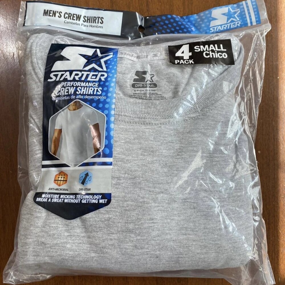 Starter Men's Performance Crew Shirts Gray Size Small